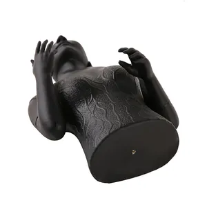 Bottom view of matte black female mannequin bust with embossed vein texture for jewelry