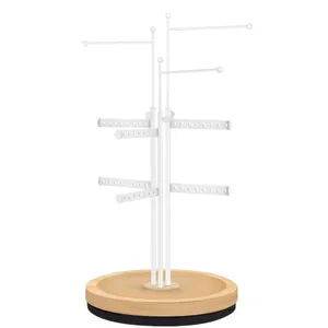 Soporte giratorio de madera y hierro para pendientes, collares y pequeños accesorios