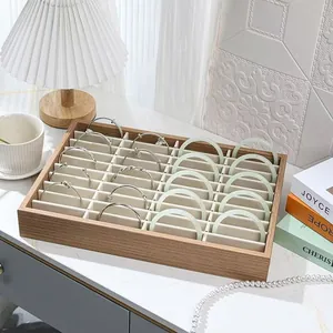 Houten Sieraden Display Plateau Fluwelen Voering Armband Organizer Case Voor Winkel Aanrecht Sieraden Opslag