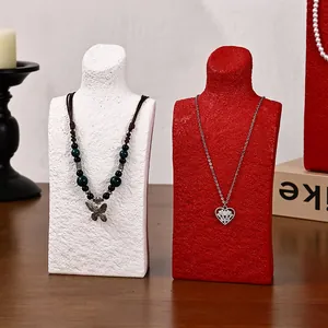 Vertical resin portrait bust necklace display stands in matte white and red finishes