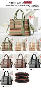 Detailed view of woven tote bag with three compartments and 30cm length dimensions