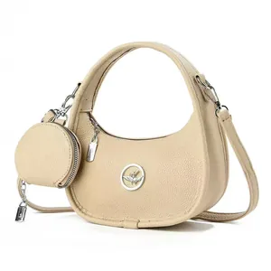 Ensemble sac à main croissant beige élégant avec cuir grainé et petit porte-monnaie