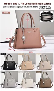 Detail of cross-grain textured handbag with silver petal charm and multi-color options