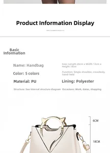 Detailed dimension guide for white PU leather shell bag measuring 26x12x18cm