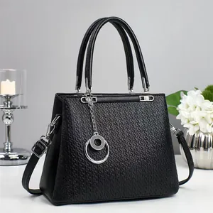 Women Elegant Embossed PU Leather Tote Bag Large Capacity Handbag With Detachable Shoulder Strap Metal Circle Charm