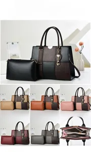 Vue détaillée de l'ensemble sac à main macaron deux pièces avec breloques cœur élégantes