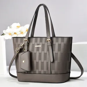 Set borsa tote grigio scuro con trama intrecciata geometrica e dettagli oro