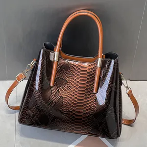 Vintage faux snake skin tote bag with gradient brown finish and top handles