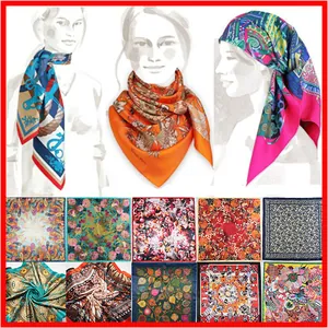 90cm Seiden-Vierecktuch-Set mit Kutschen-Kettenmuster und Ölgemälde-Print für Damen