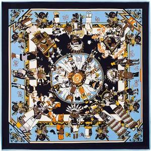 Quadratischer Schal mit mythologischem Kachinas-Druck und ethnischen Illustrationen
