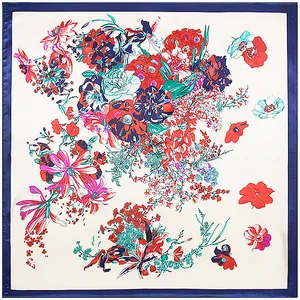 Elegant Satin Square Scarf Artistic Floral Butterfly Pattern Silk-Feel Large Wrap For Women Stylish Fashion Neck Accessory