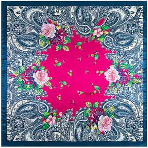 Bohemian Paisley Floral Pattern Satin Square Scarf Vintage Artistic Oil Painting Silk Like Neck Head Wrap Scarf For Women