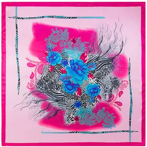Women Satin Silk Like Large Square Scarf Leopard Floral Paisley Print Retro Decorative Shawl Fashion Headwrap Scarf