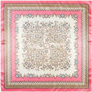 Roze en ivoren 90cm zijden sjaal met elegante vintage Europese bloemenpatronen