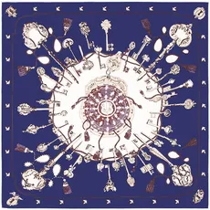 Detail of vintage key and tassel pattern on premium twill silk square scarf