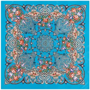 Detail of bohemian floral square scarf with turquoise paisley patterns and roses
