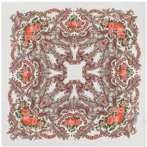 Ethnic style rose and paisley pattern square silk scarf 100x100cm shawl for women