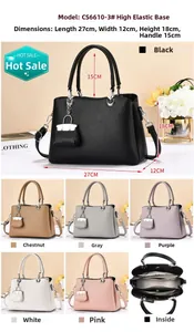 Detailed size chart of litchi texture tote bag showing 27x12x18cm dimensions and strap