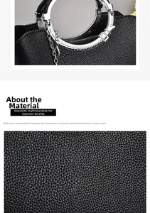 Detail of black PU leather texture with litchi grain and silver metal handles