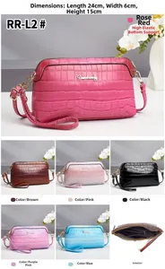 Detailed view of crocodile embossed shell bags in six colors with interior layout
