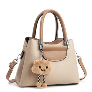 Borsa tote da donna 2025 in pelle PU bianco crema con manici marroni a contrasto