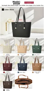 Detailed size chart of large tote bag in six colors with 38cm top length and 27cm height