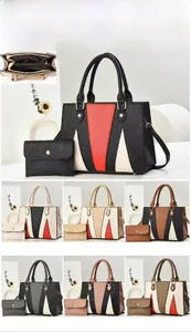Detail view of large capacity colorblock tote bag set with dimensions and interior compartments
