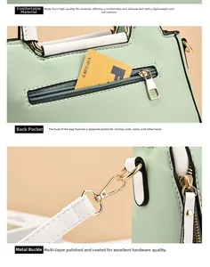 Detail view of mint green PU leather bag featuring high-quality hardware and back pocket