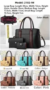 Tableau des tailles et variantes de couleurs pour l'ensemble sac à main 3 pièces femme