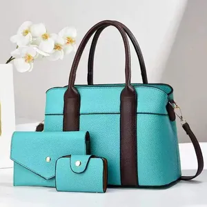 Ensemble de sacs à main trois pièces en similicuir bleu sarcelle et marron grainé