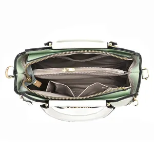 Large capacity light green fashion handbag with color blocking and multi-compartment interior