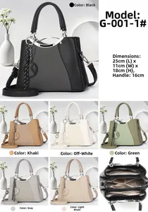 Detailed views of multi-color crossbody handbags with dimensions 25x11x18cm and inner structure