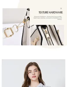 Dettaglio degli accessori in metallo dorato su una borsa in pelle bianca da donna