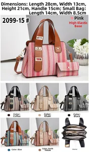 Detail view of pink woven gradient tote bag with dimensions 28x13x21cm and matching pouch
