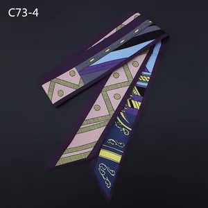 Detail of Twilly silk scarf with geometric patterns and baroque motifs for handbags