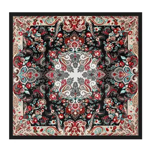 Bohemian paisley silk scarf with vintage floral patterns for women, 90x90cm size