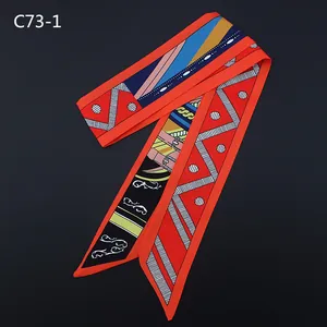 Silk twill skinny scarf with geometric patterns and rope design on a black background