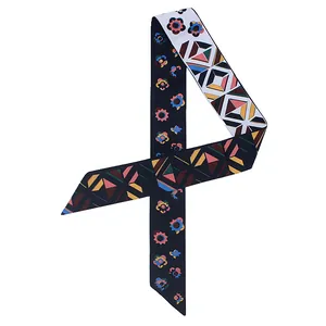 Foulard twilly en soie à imprimé floral abstrait pour sacs et accessoires cheveux
