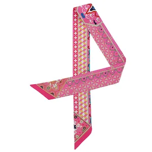 Women Fashion Printed Satin Scarf Narrow Twilly Headband Bag Handle Ribbon Decorative Neck Scarf Hair Tie Accessories