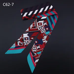Colorful geometric striped skinny scarf with red and blue patterns for handbag handles