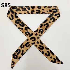 Slim leopard print satin ribbon scarf for handbag handle or hair styling accessory