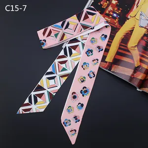 Petit foulard en soie à fleurs pour poignée de sac et accessoire de cou mode