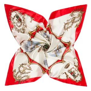 French style 90cm square silk scarf with nautical sail boat and golden anchor patterns
