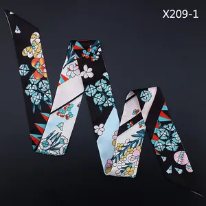 Women Floral Printed Satin Skinny Scarf 120cm Long Imitated Silk Twilly For Handbag Handle Ribbon Headband Fashion Neck Tie
