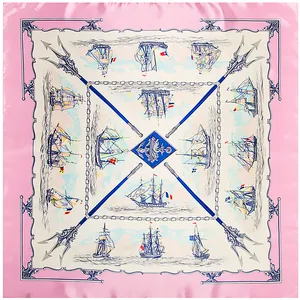 Foulard di seta 90x90cm con motivi nautici di velieri d'epoca e ancore