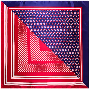Polka dot and stripe 90x90cm square silk scarf in red, blue, and white nautical style