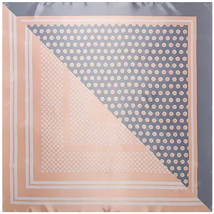Silk feel 90x90cm square scarf with pink and grey polka dot geometric pattern