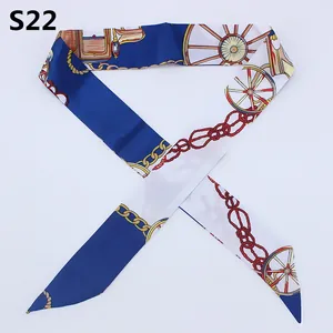 Royal blue and white silk scarf with vintage equestrian carriage print style