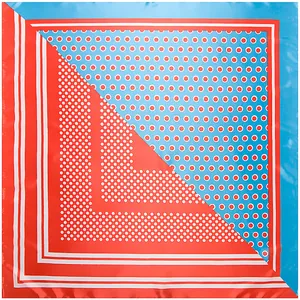 Polka dot 90cm square silk scarf with bold red and blue color block design