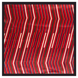 60x60cm silk-like scarf featuring red and navy geometric herringbone striped patterns
